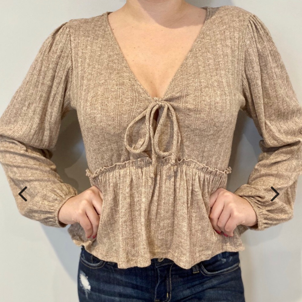 Tan ruffled top